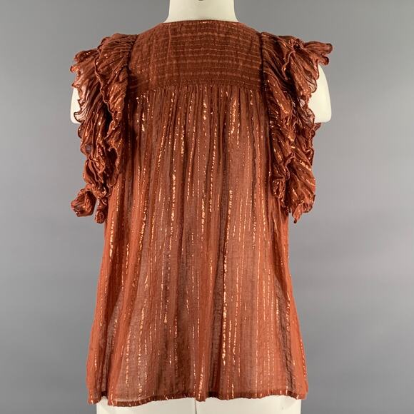 ULLA JOHNSON Size 6 Rust Cotton Blend Stripe Bohemian Blouse - Picture 4 of 7